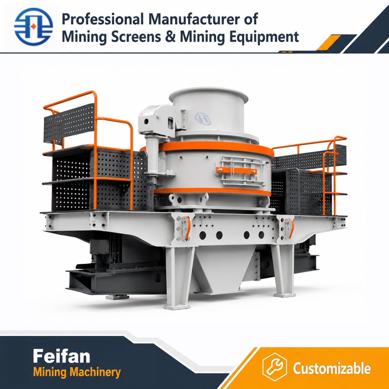 Couvercle hydraulique à ouverture rapide FEIFAN 2VSI-15 avec une alimentation maximale de 45 mm et certification CE pour le sable asphaltique et le sable de construction Concasseur VSI