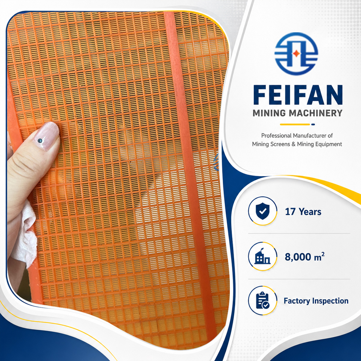 Tamis en polypropylène OEM FEIFAN pour écrans de concasseur, toile de remplacement en caoutchouc PU pour tamis vibrant