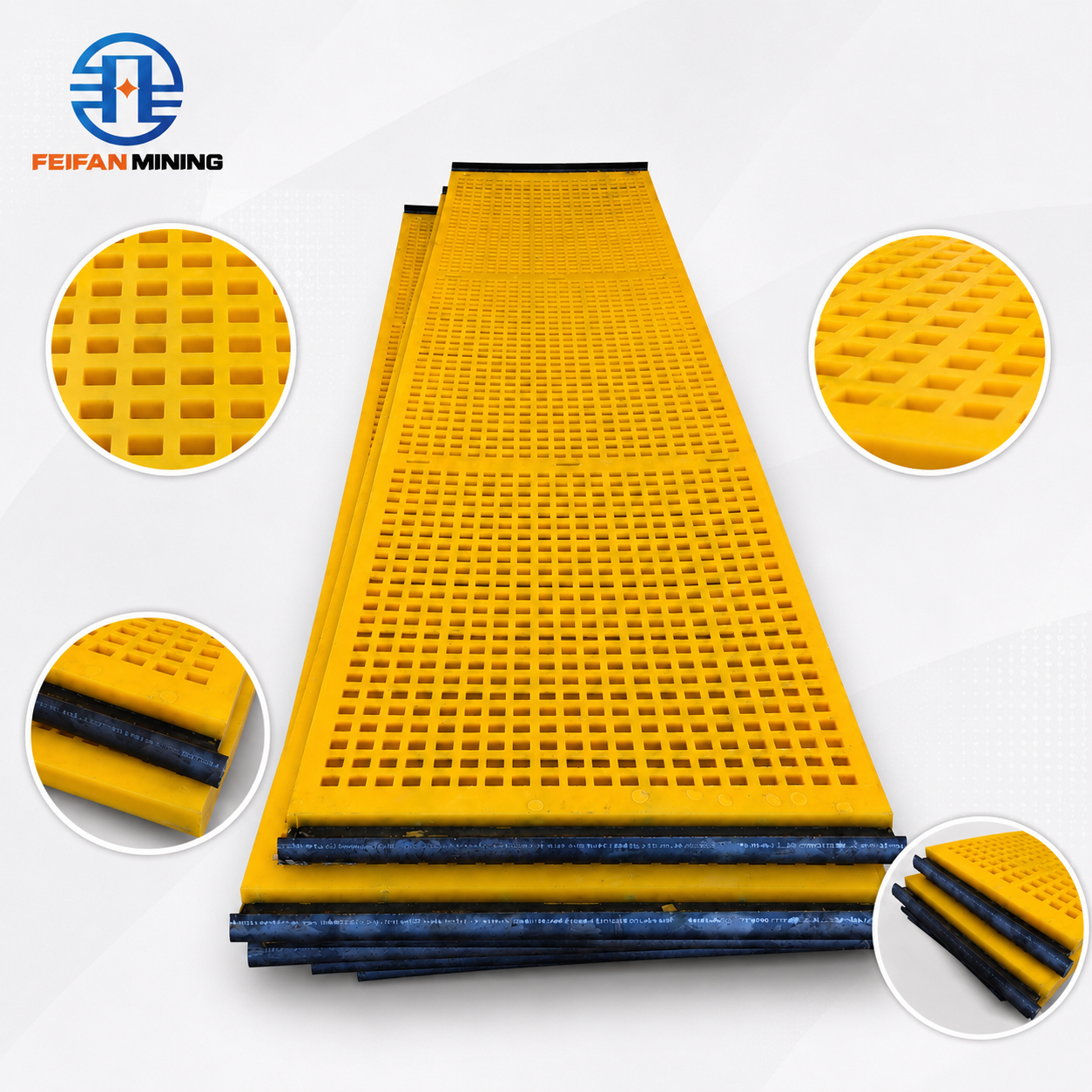Moule en polyuréthane autonettoyant FEIFAN OEM pour le tamisage du sable et du gravier à forte humidité, toile de tamis en polyuréthane