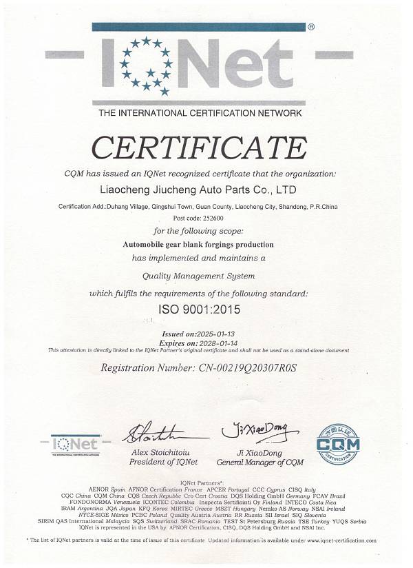 Certificado de certificación del sistema de calidad 9001
