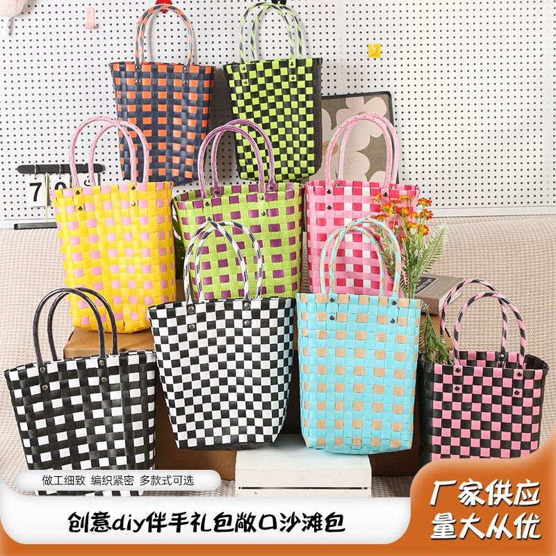 New Handmade Woven Bag, Creative DIY Souvenir Bag, Open-Top Beach Bag, Women's Handbag, Plastic Woven Bag, Handbag
