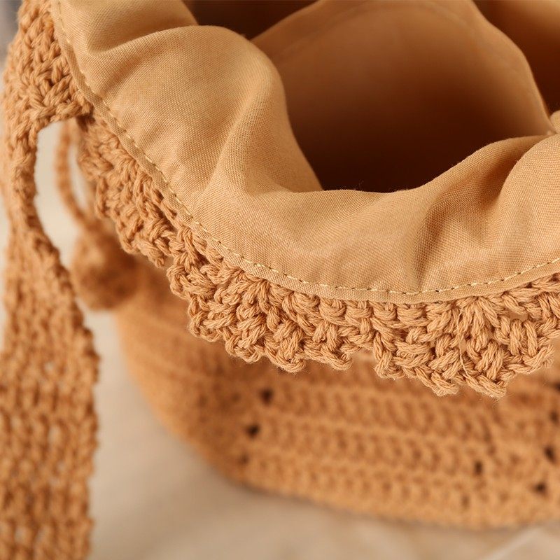 Fashionable and casual hollow one-shoulder cotton woven bag