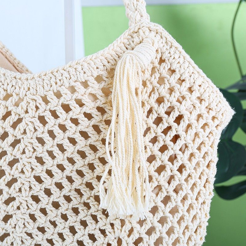 Tassel cotton yarn woven bag