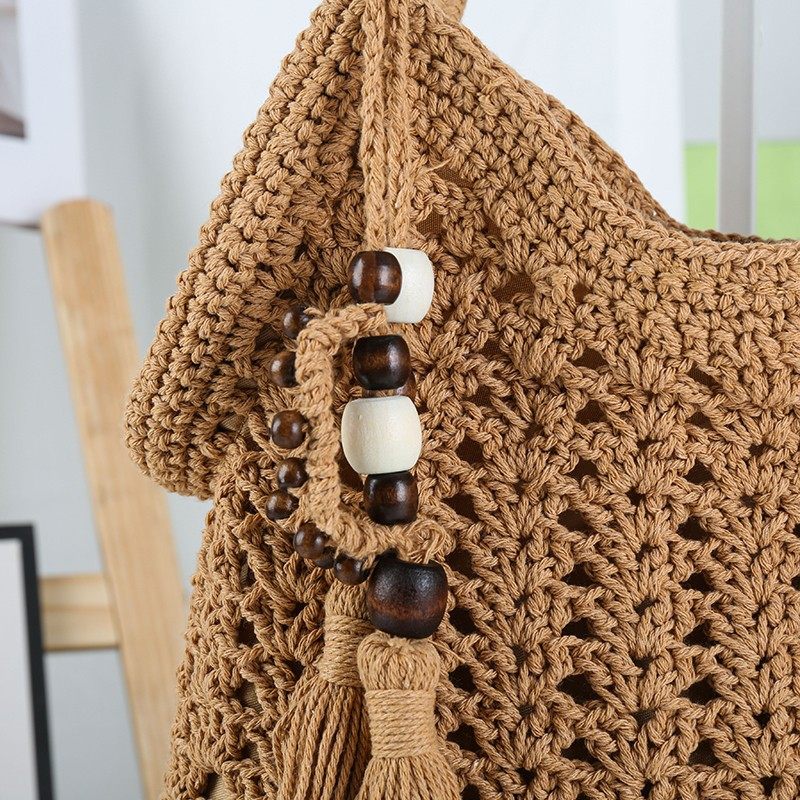 Wooden beaded tassel shoulder bag