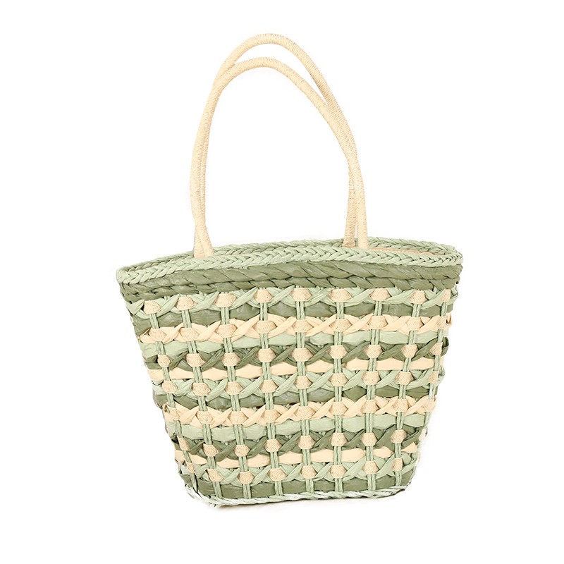 Versatile striped straw woven minimalist commuter tote bag