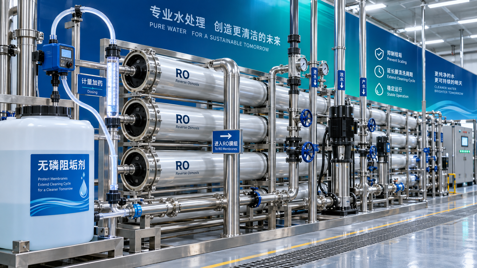 Does a phosphorus-free RO antiscalant affect membrane cleaning frequency?