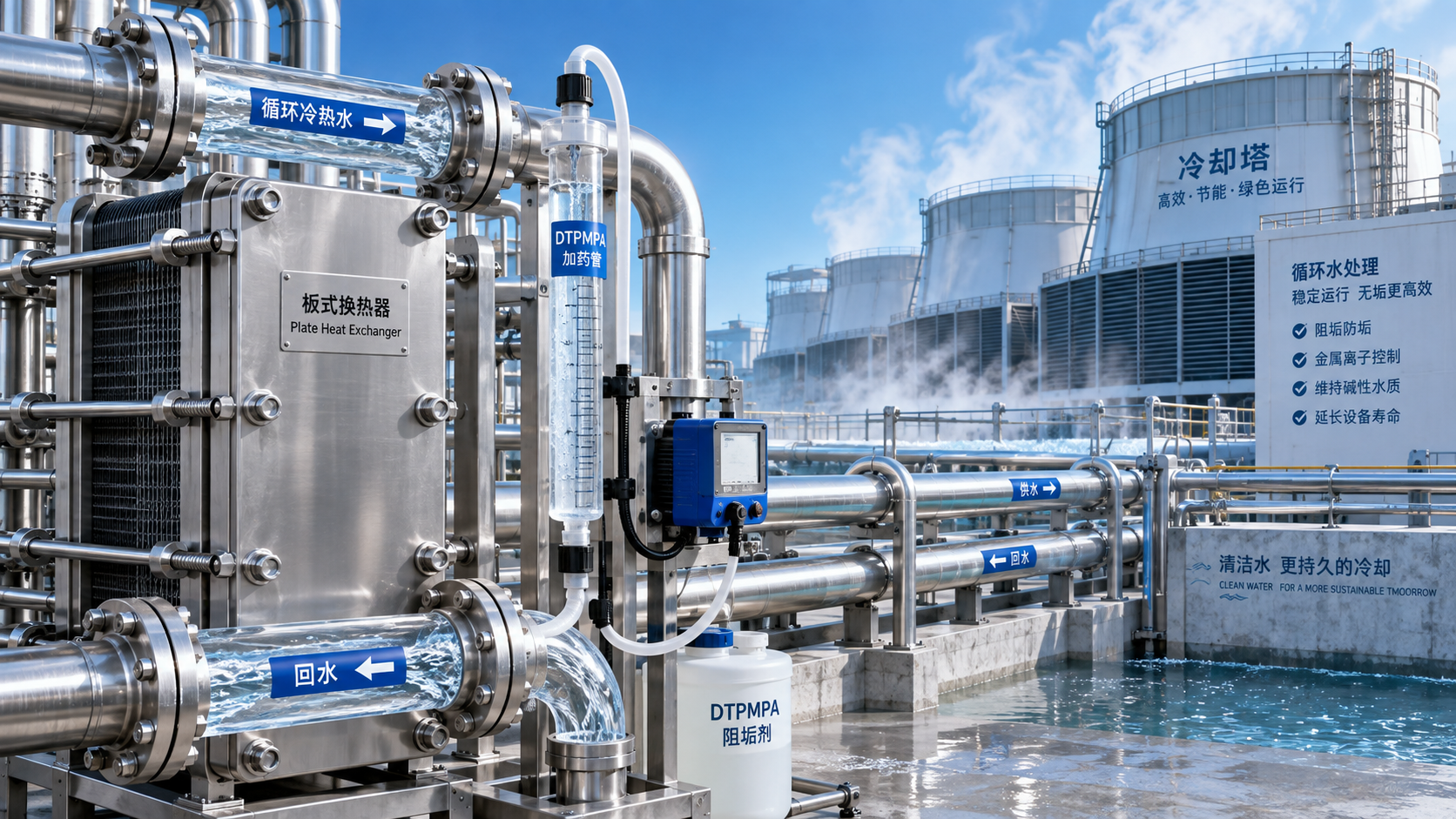 How does DTPMPA CAS 15827-60-8 perform in alkaline cooling water?