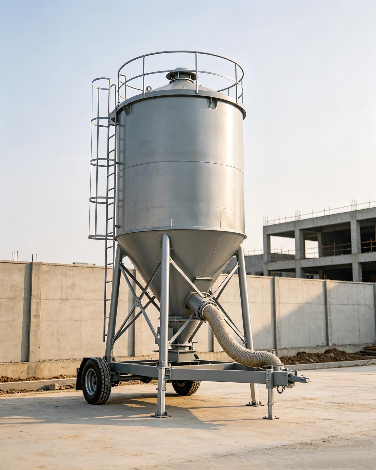 Pequeños tanques móviles de cemento para obras de construcción
