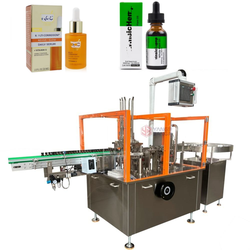 YB-WZ100 Machine automatique d'encartonnage et d'emballage en boîtes carton pour flacons compte-gouttes en verre d'huile essentielle