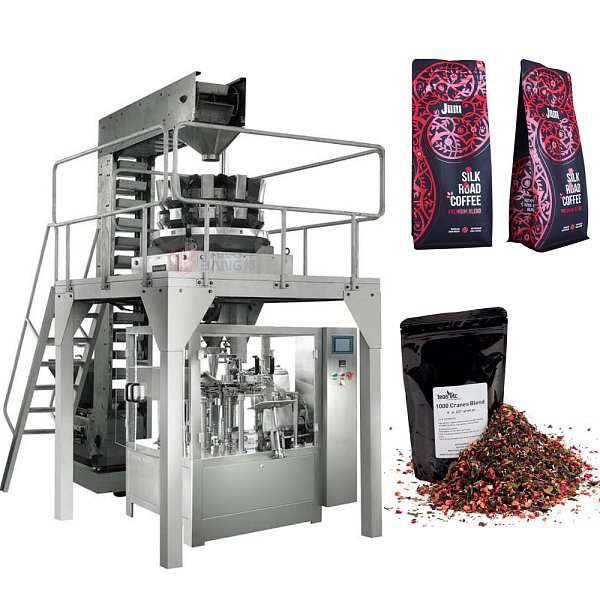 Machine automatique multifonction de pesage et d'emballage en sachets Doypack avec fermeture à glissière pour grains de café et sachets de thé YB-GD210K-08