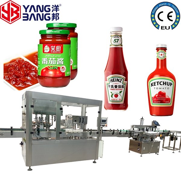 Machine automatique de remplissage de produits pâteux à 4 têtes YB-J4B, avec pompe à piston haute précision, pour la mise en bouteille de beurre de cacahuète, de sauce chili et de confiture de tomate