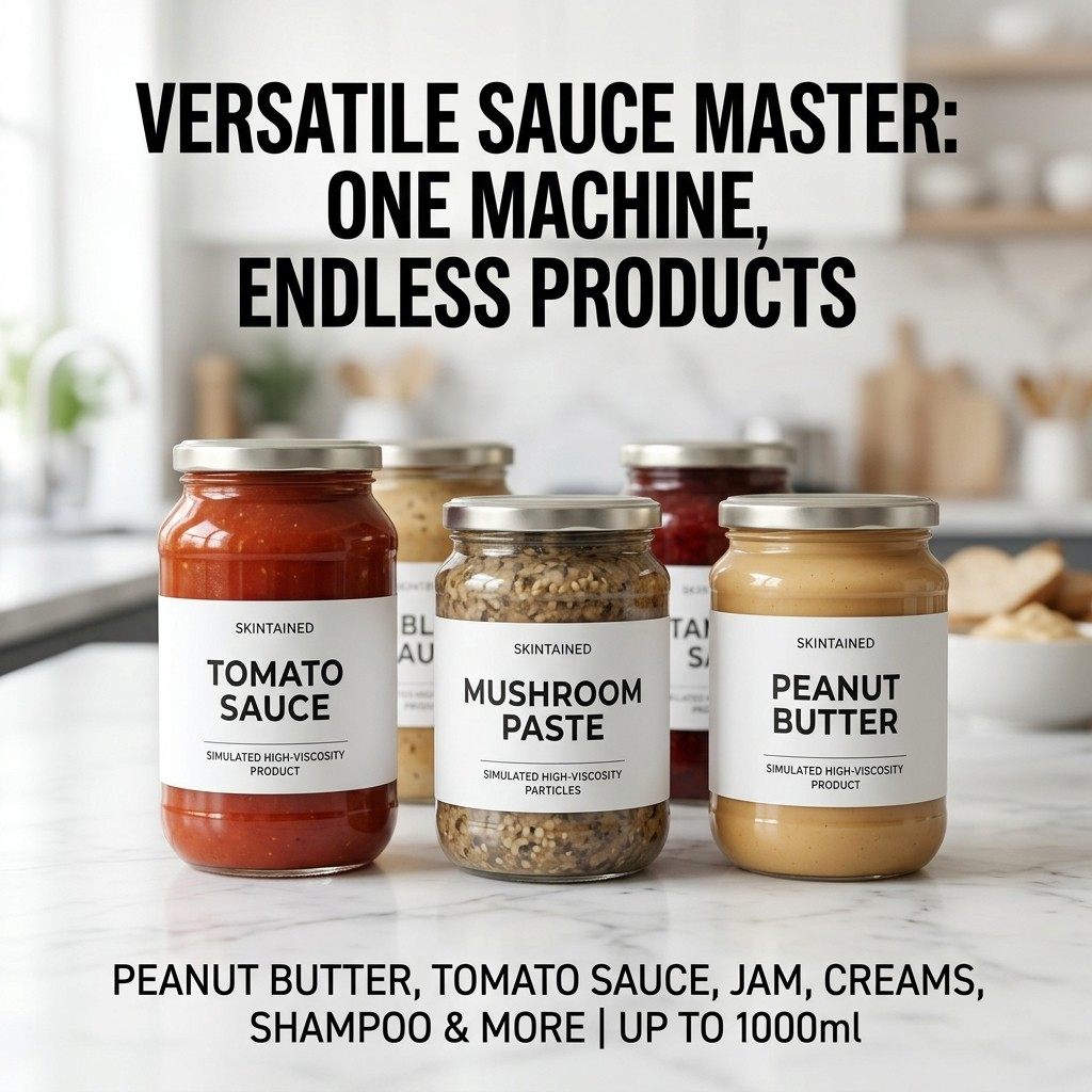 Machine automatique de remplissage de produits pâteux à 4 têtes YB-J4B, avec pompe à piston haute précision, pour la mise en bouteille de beurre de cacahuète, de sauce chili et de confiture de tomate