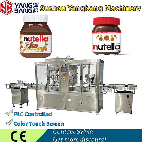 Machine de remplissage de bouteilles entièrement automatique YB-J4B pour pâte à tartiner Nutella, sauces et confitures, personnalisable et adaptée aux lignes de production
