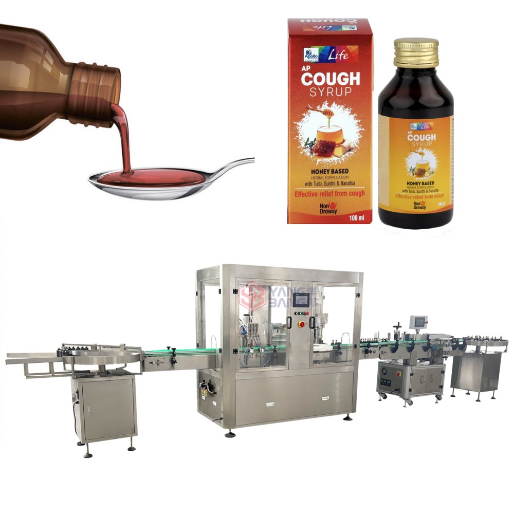 Ligne de remplissage automatique de sirop YB-YG4 Fournisseur chinois de ligne automatique de remplissage, capsulage et étiquetage de flacons de sirop et de liquide oral