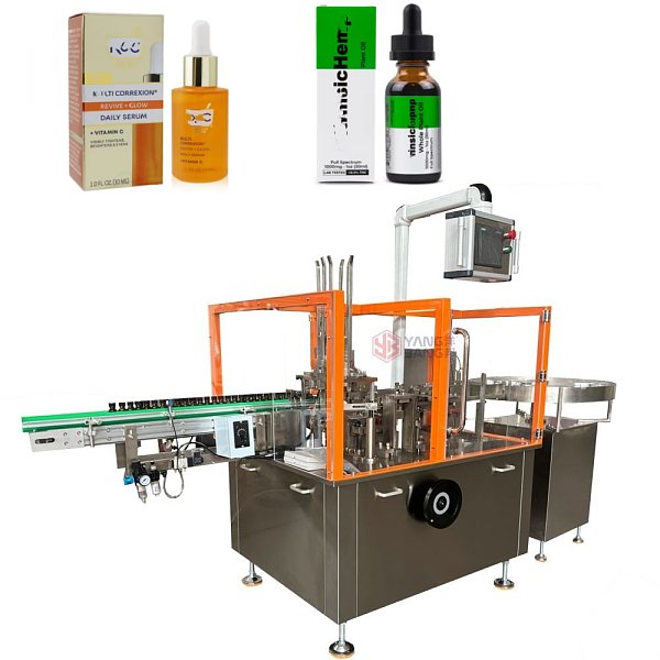 Máquina estuchadora automática YB-WZ100, máquina de envasado en cajas de cartón para frascos de vidrio con gotero de aceite esencial