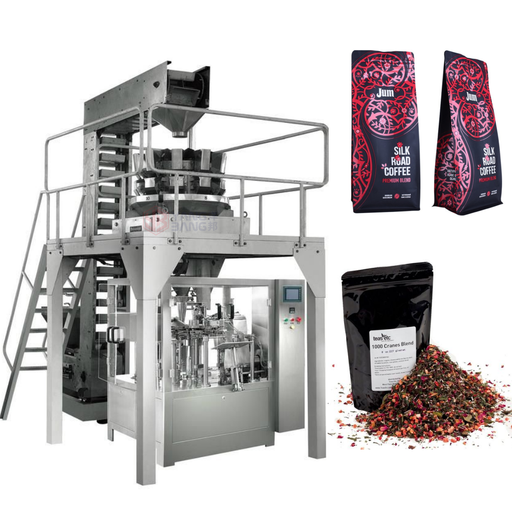 YB-GD210K-08 Máquina automática multifunción de pesaje y envasado en bolsas doypack de granos de café y bolsas de té con cierre zip