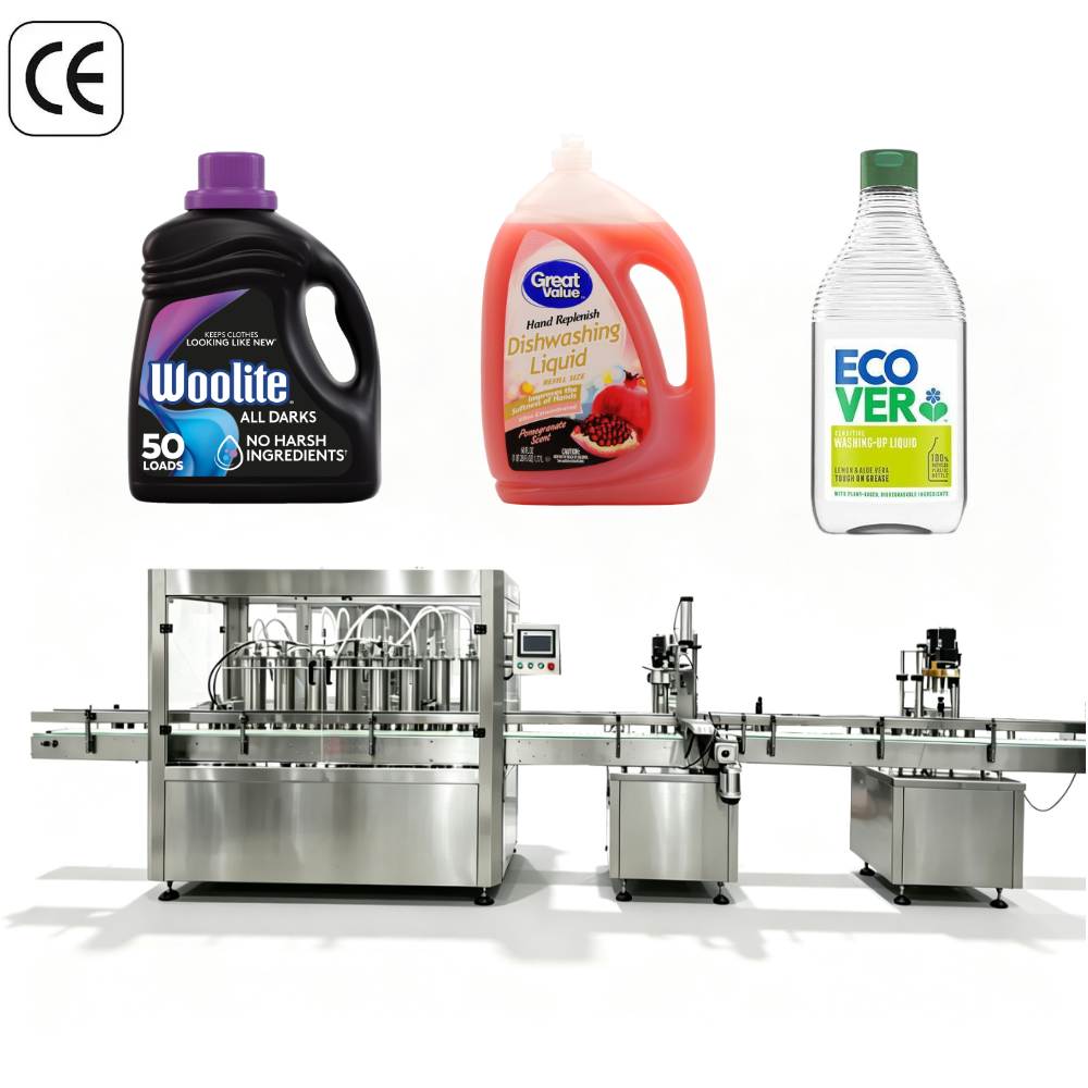 Máquina llenadora lineal automática fiable de 8 cabezales YB-YG8 para botellas grandes de detergente para ropa y productos de cuidado del hogar