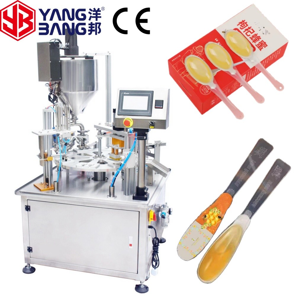 máquina llenadora de cucharas de miel Máquina totalmente automática de llenado y sellado de miel en cuchara con 2 boquillas de llenado, fácil de operar