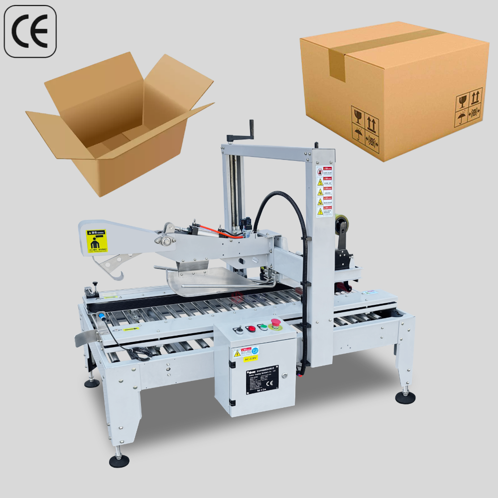 Selladora automática de cajas con plegado de solapas y sellado con cinta superior e inferior para sistemas de embalaje de final de línea