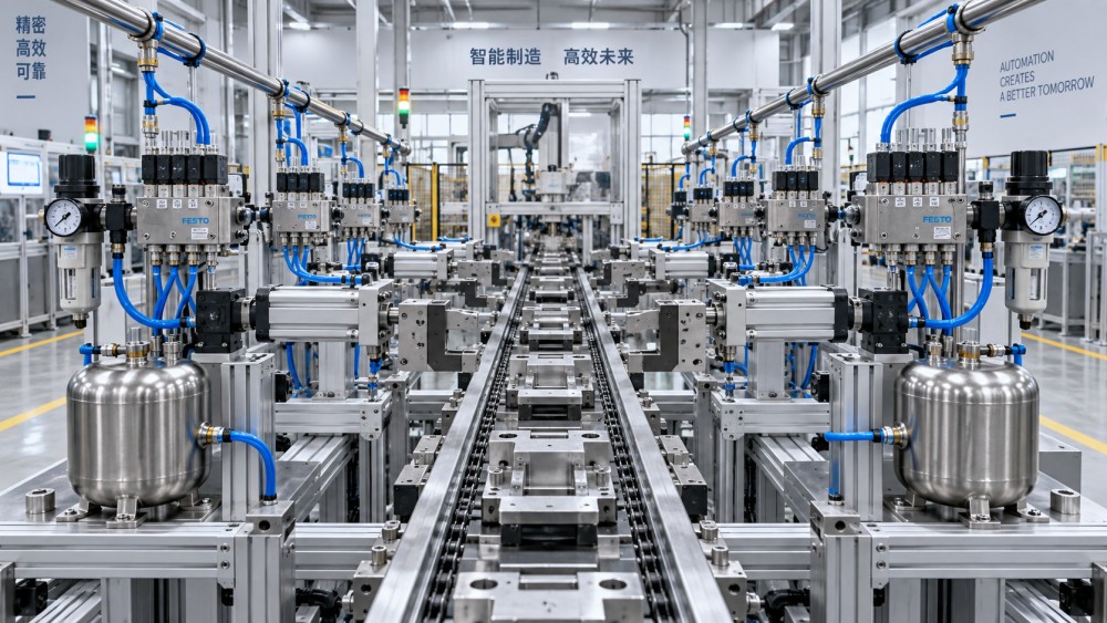 Which Pneumatic Valve Configuration Prevents Pressure Loss in Multi-Station Lines?