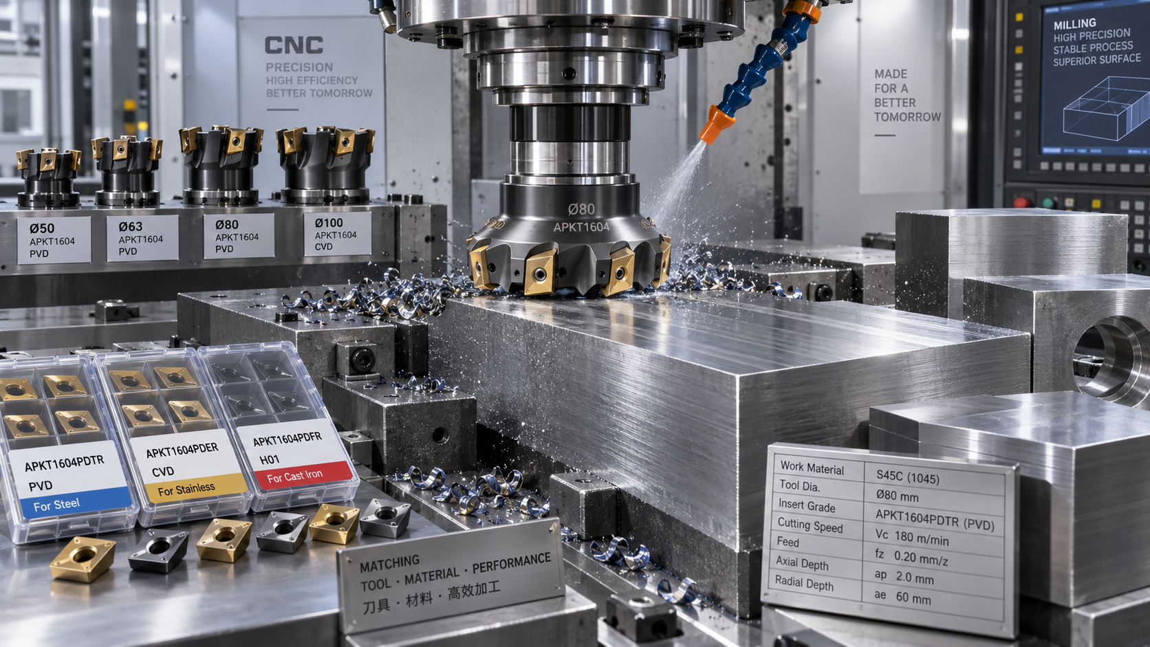 Selecting Face Mills by Insert Grade, Diameter, and Workpiece Material