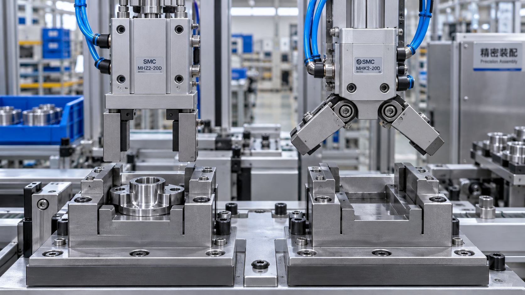 Parallel vs. Angular Pneumatic Grippers for Confined Assembly Stations