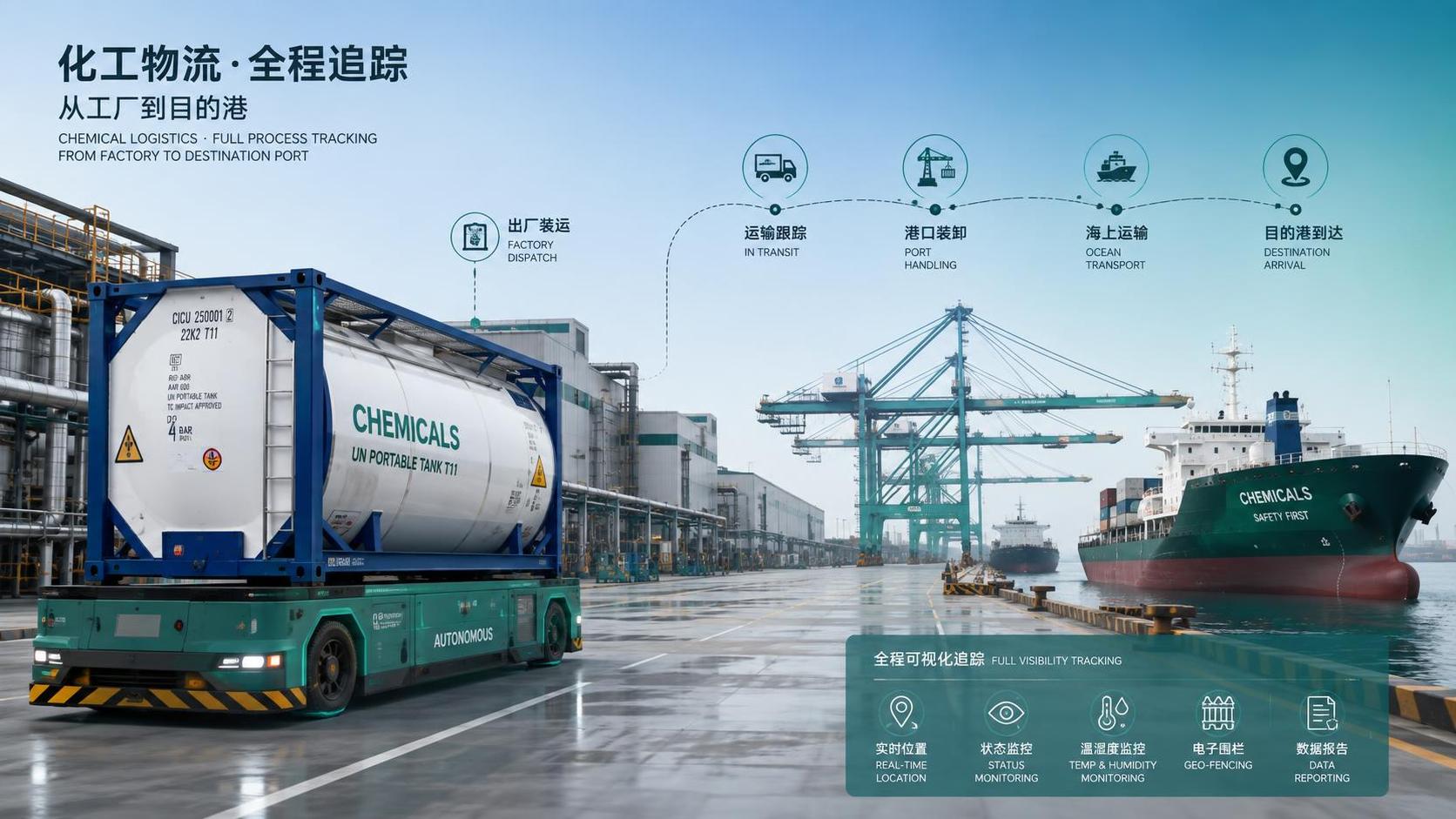 Como posso rastrear uma remessa química da fábrica até o porto de destino?