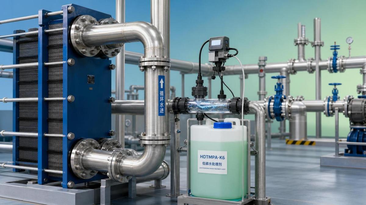 How HDTMPA·K6 supports calcium scale control in process water Bagaimana HDTMPA·K6 menyokong kawalan kerak kalsium dalam air proses