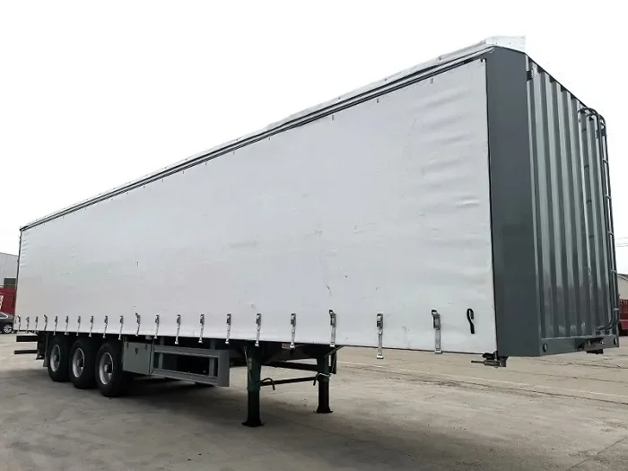 Semi-remorque à rideaux latéraux en PVC pour conteneur maritime, à 3 essieux