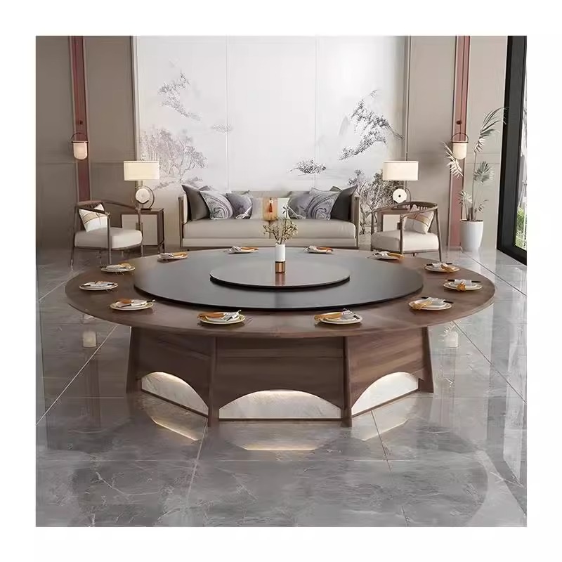 Beijiang Solid Wood Round Table Electric Dining Table Restaurant Light Luxury High end New Chinese Rock Plate Dining Table Restaurant Furniture