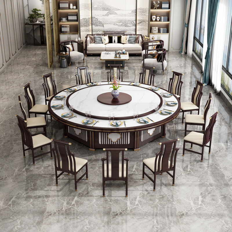 North Craftsman Hotel dining table, large round table, electric rotating restaurant, private dining room, table and chair combination, marble rock slab dining table