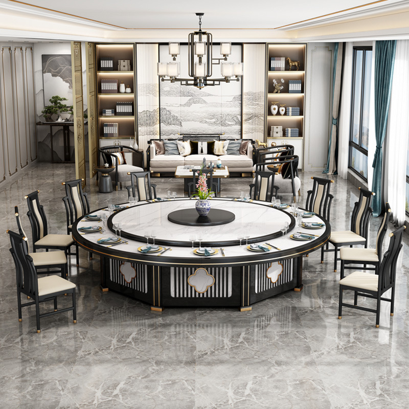 North Craftsman Hotel dining table, large round table, electric rotating restaurant, private dining room, table and chair combination, marble rock slab dining table