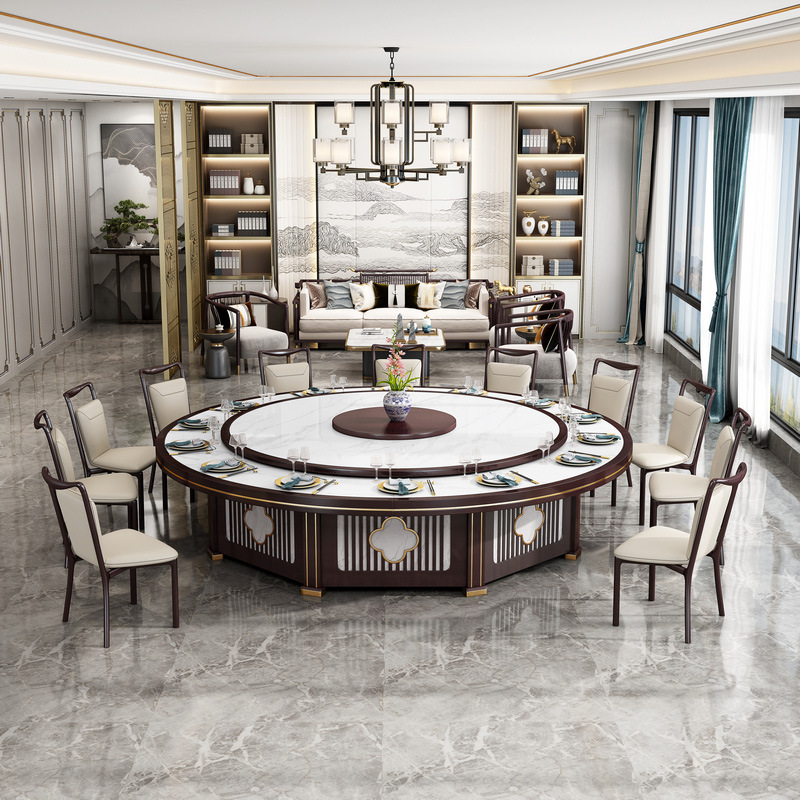 North Craftsman Hotel dining table, large round table, electric rotating restaurant, private dining room, table and chair combination, marble rock slab dining table