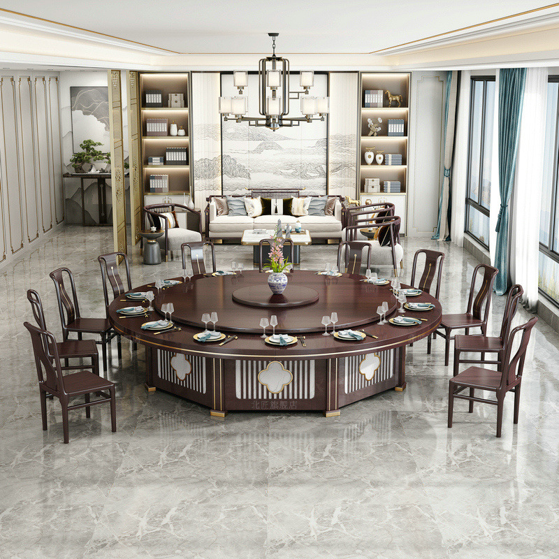 North Craftsman Hotel dining table, large round table, electric rotating restaurant, private dining room, table and chair combination, marble rock slab dining table