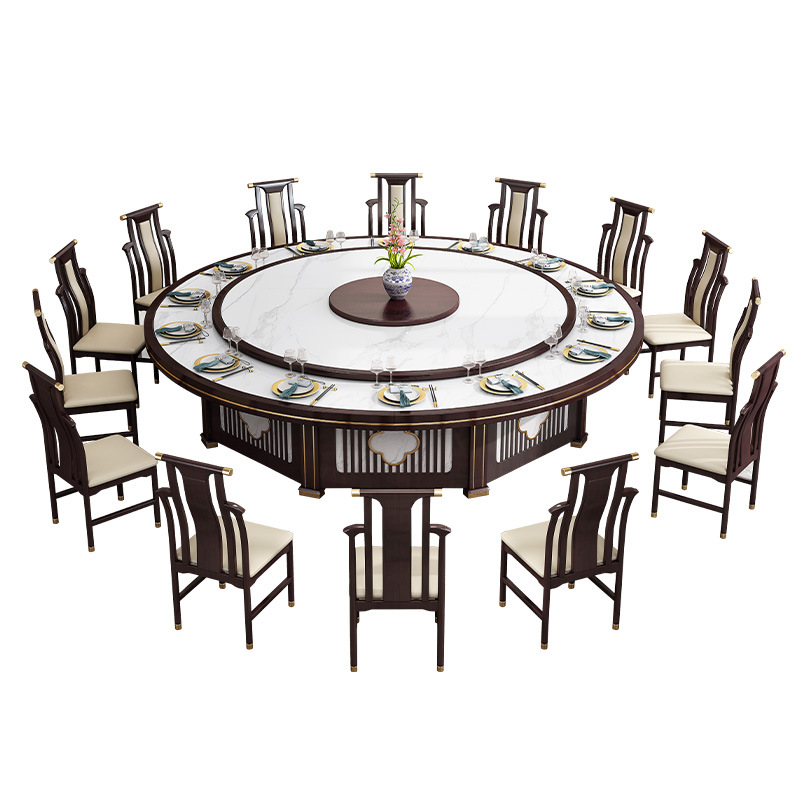 North Craftsman Hotel dining table, large round table, electric rotating restaurant, private dining room, table and chair combination, marble rock slab dining table