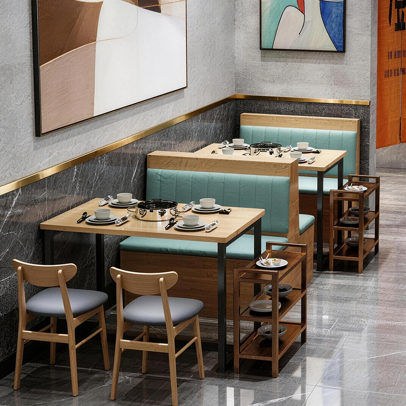 Beijiang solid wood rock board hot pot table, dining furniture, induction cooker integrated barbecue table, dining table chair, commercial dining table