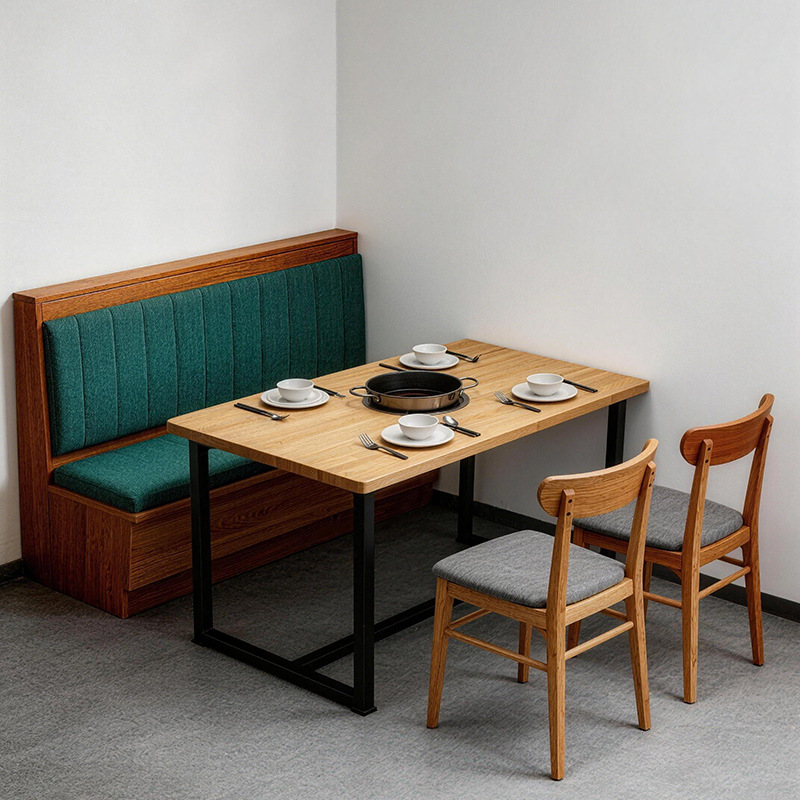 Beijiang solid wood rock board hot pot table, dining furniture, induction cooker integrated barbecue table, dining table chair, commercial dining table