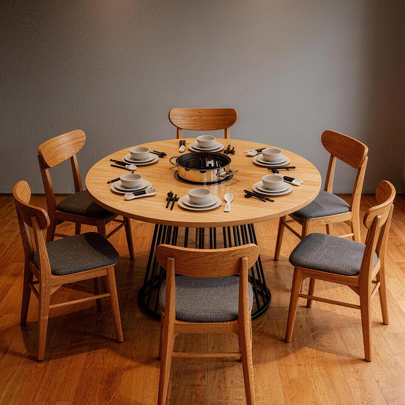 Beijiang solid wood rock board hot pot table, dining furniture, induction cooker integrated barbecue table, dining table chair, commercial dining table