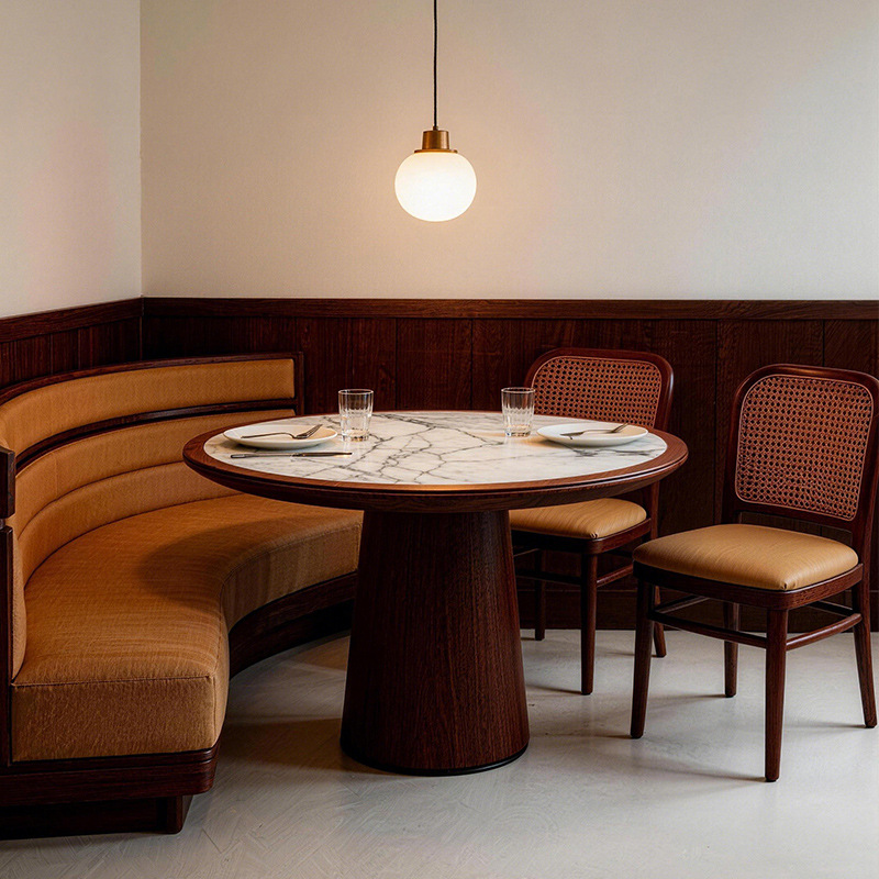 Solid wood Southeast Asian style wall mounted booth, sofa, table and chair combination, themed restaurant, barbecue and hotpot restaurant, cuisine restaurant, dining table