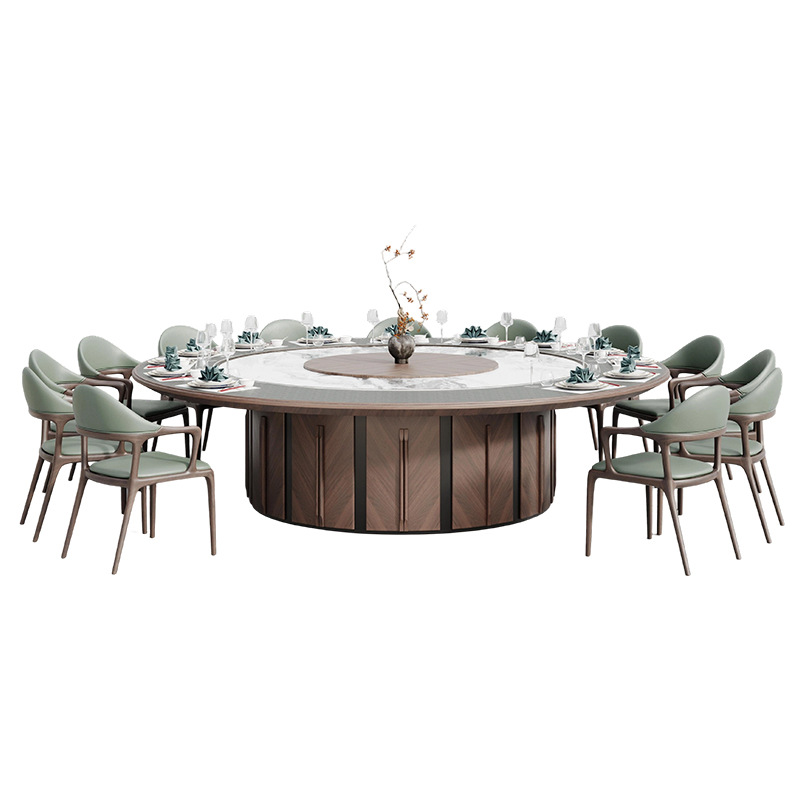 Beijiang Hotel Grand Round Table Light Luxury Electric Dining Table Private Room Restaurant Solid Wood Dining Table Extremely Simple Style Round Table 10 Person Dining Table