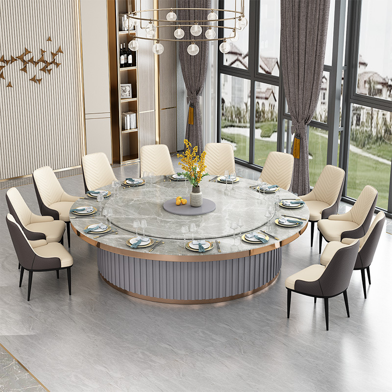 Beijiang Light Luxury Rock Plate Electric Dining Table Restaurant Commercial Round Rock Plate Dining Table Club Hot Pot Table Intelligent Large Round Table