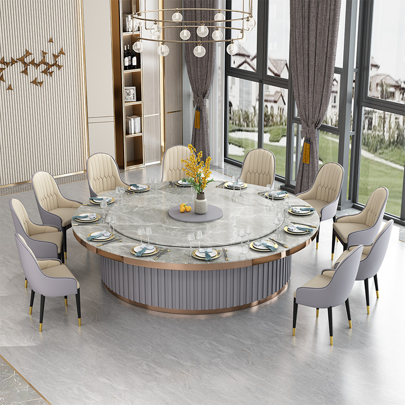 Beijiang Light Luxury Rock Plate Electric Dining Table Restaurant Commercial Round Rock Plate Dining Table Club Hot Pot Table Intelligent Large Round Table