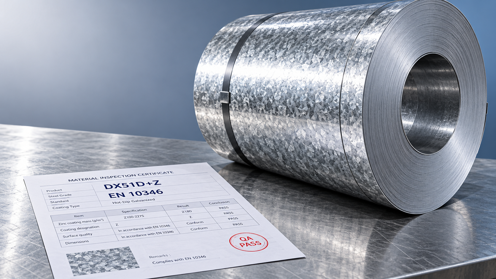 ¿Qué significa +Z en un certificado de bobina de acero galvanizado DX51D?