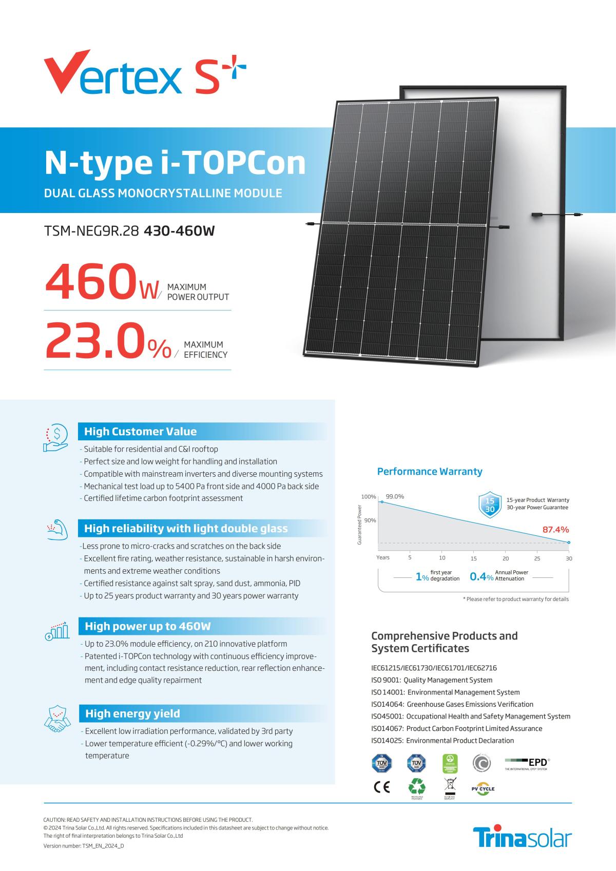 N-typei-TOPCon TSM-NEG9R.28 430-460W