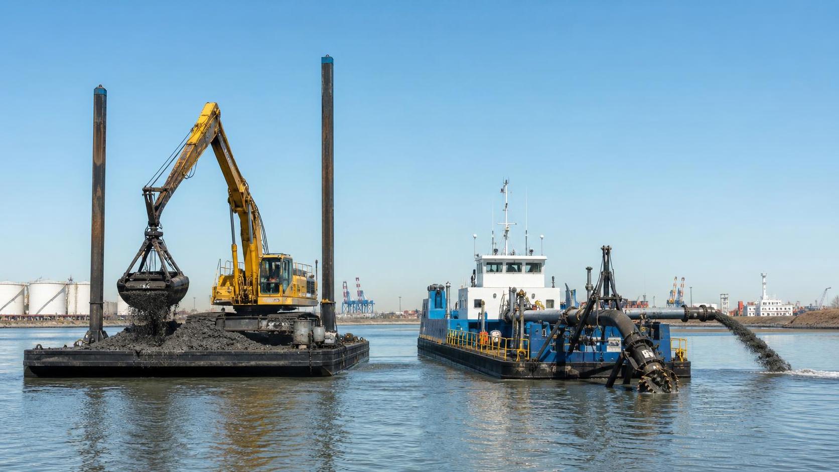 What Is the Difference Between an Excavator Platform and a Barge-Mounted Dredge?