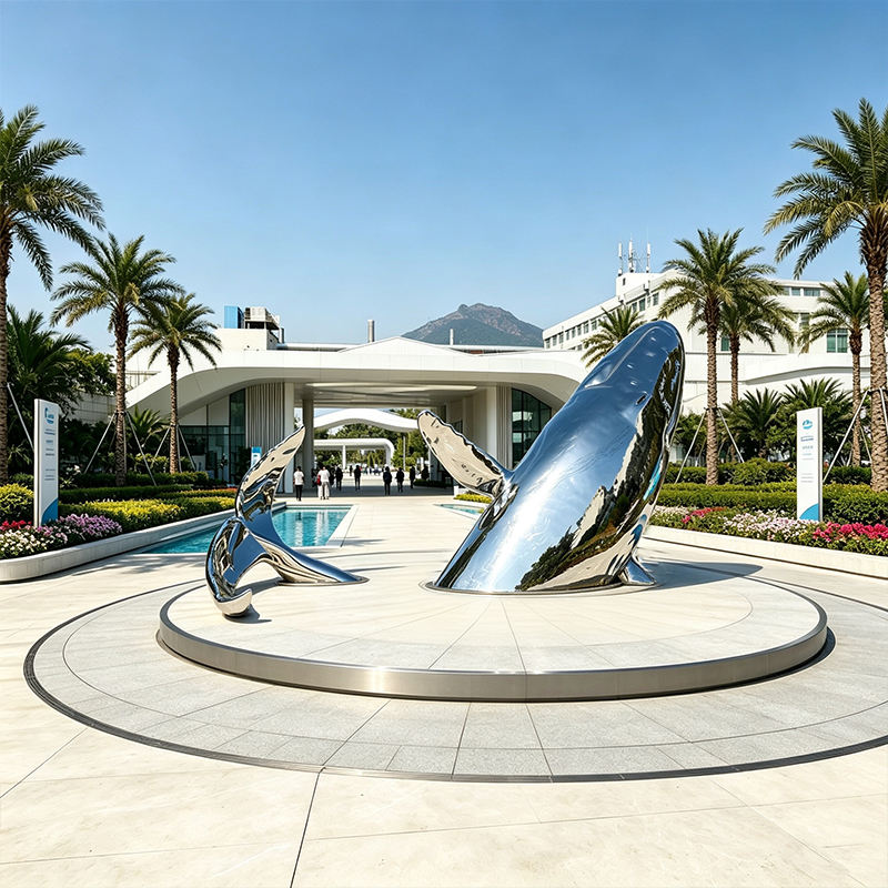 Customized modern mirror polished stainless steel whale sculpture outdoor waterfront park landscape decoration gift