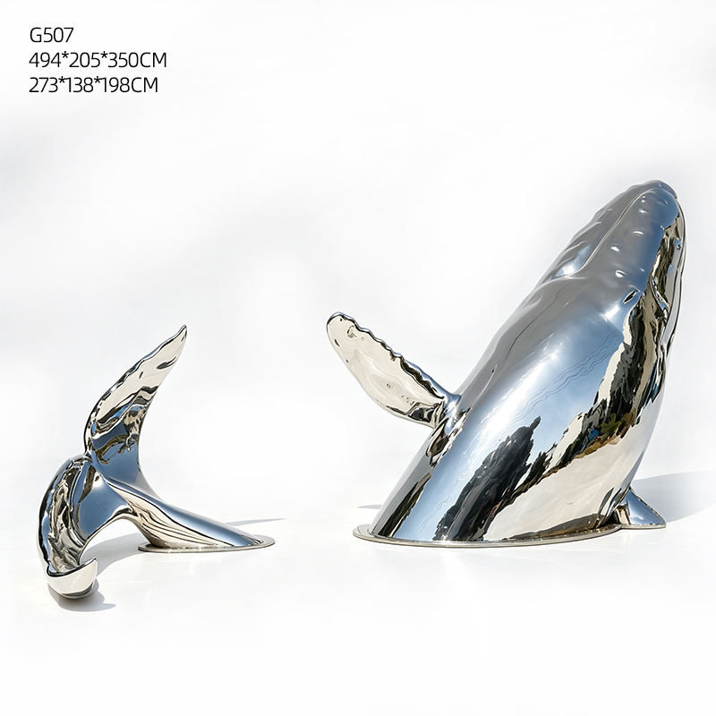 Customized modern mirror polished stainless steel whale sculpture outdoor waterfront park landscape decoration gift