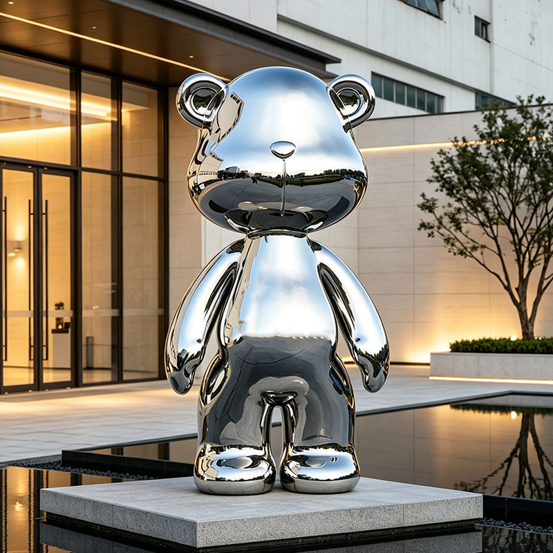 Customized Large Mirror-Finished Stainless Steel Painted Bear Statue Modern Art Collection for Mall Outdoor Landscaping