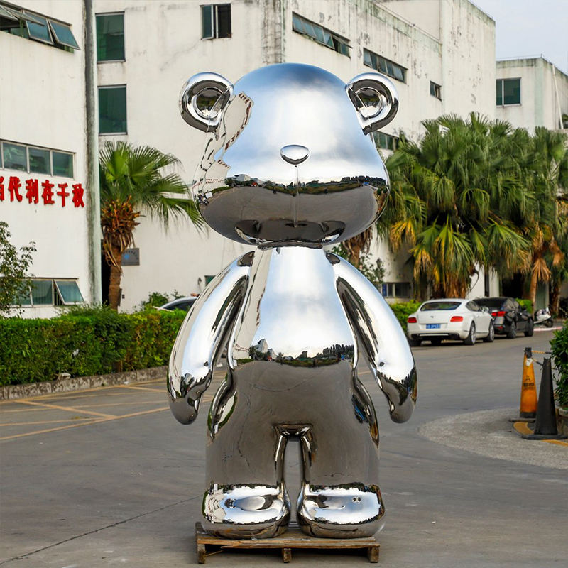 Customized Large Mirror-Finished Stainless Steel Painted Bear Statue Modern Art Collection for Mall Outdoor Landscaping