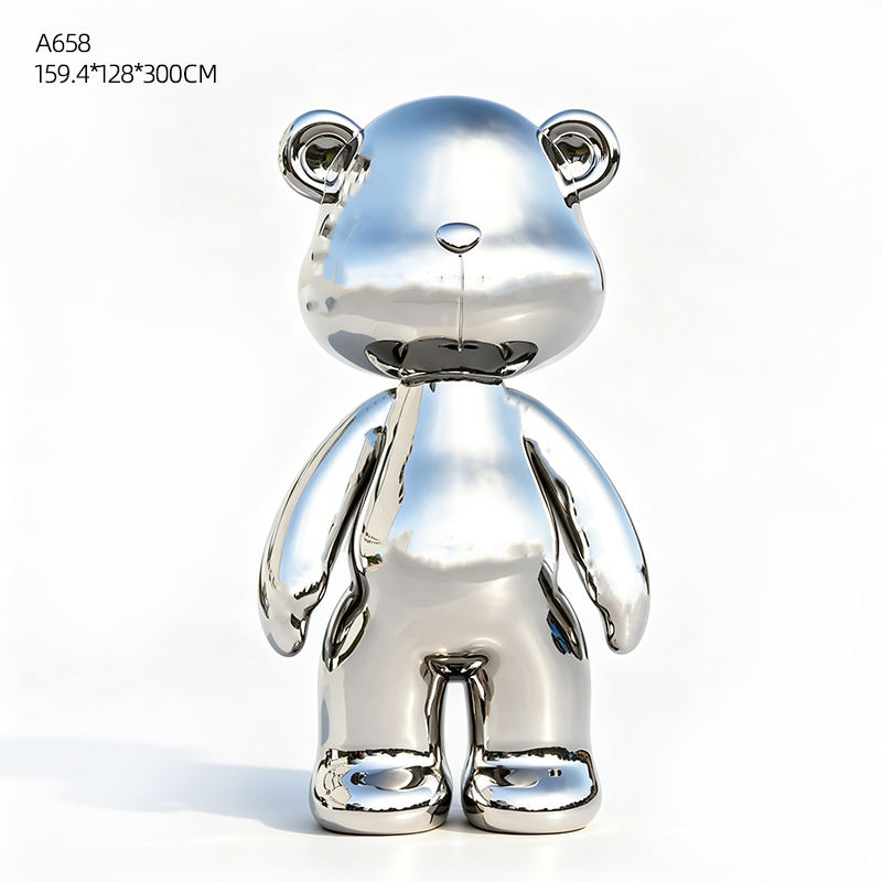 Customized Large Mirror-Finished Stainless Steel Painted Bear Statue Modern Art Collection for Mall Outdoor Landscaping